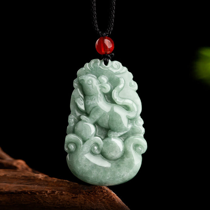 Buddha Stones Naturalny Zielony Jadeit 12 Chiński Zodiak Szczęście Dobrobyt Naszyjnik Wisiorek