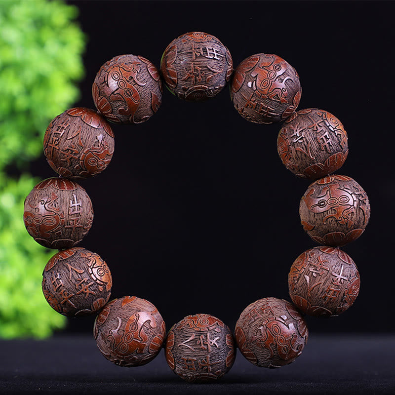 Buddha Stones Chiński Zodiak Palisander Ebony Miedź Moneta PiXiu Rzeźbiona Bransoletka Ciepło