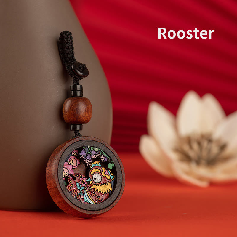 Buddha Stones Rok Smoka Malowane Ręcznie Chińskie Zodiak Palisander Rzeźbiony Spokojny Brelok