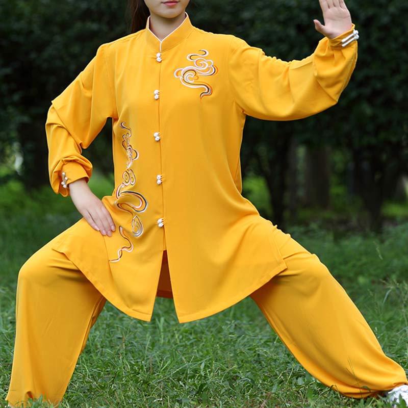 Buddha Stones Pomyślne Chmury Haft Medytacja Modlitwa Duchowy Zen Tai Chi Qigong Praktyka Unisex Zestaw Ubrań