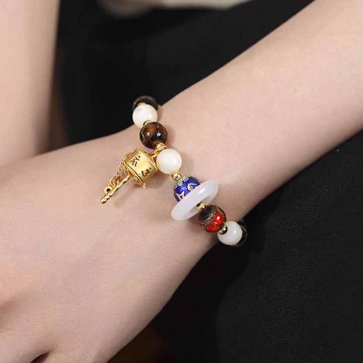 Buddha Stones Tybetańskie Kadzidło Popiół Liuli Szkło Tridacna Kamień Słoneczny Om Mani Padme Hum Koło Modlitewne Bransoletka z zawieszkami