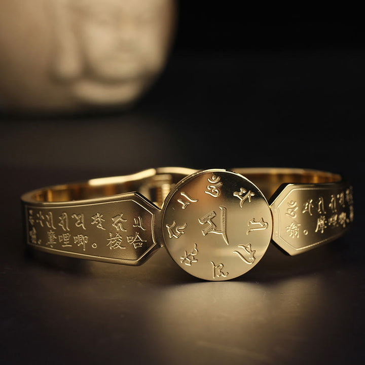 Buddha Stones Yin Yang Lotos Om Mani Padme Hum Mantra Bransoletka Harmonia ze stali tytanowej