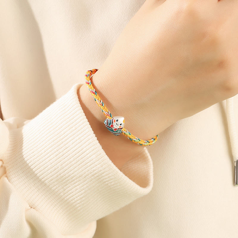 Buddha Stones 925 Srebro Sterling Festiwal Smoczych Łodzi Wzór Zongzi Szczęście Ręcznie Robione Wielokolorowe Liny Bransoletka Dla Dzieci Dorosłych