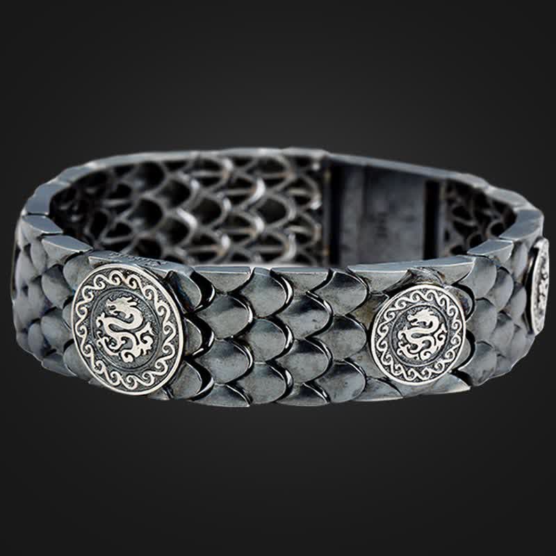 Buddha Stones 925 Srebro Sterling Wagi Smoka Szczęście Sukces Bransoletka Bangle