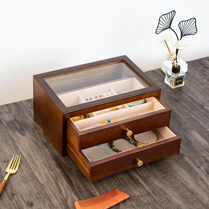 Buddha Stones Retro Solidne Drewniane Pudełko na Biżuterię Pudełko do Przechowywania Biżuterii Z Szufladą