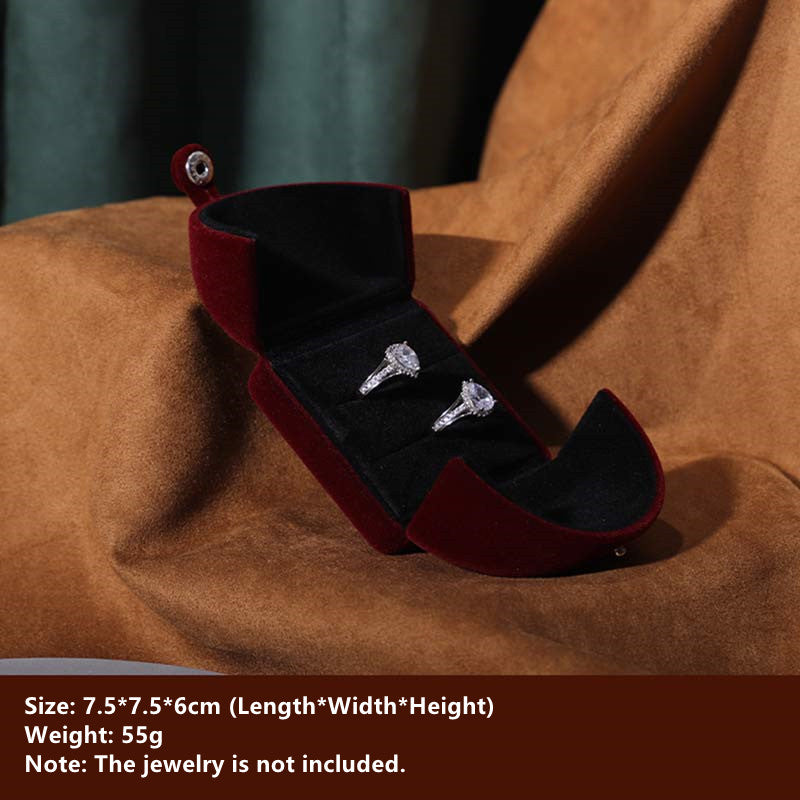 Pudełko do przechowywania biżuterii Flanelowe pudełko prezentowe - Wino czerwone - Pudełko na parę pierścionków - image 6