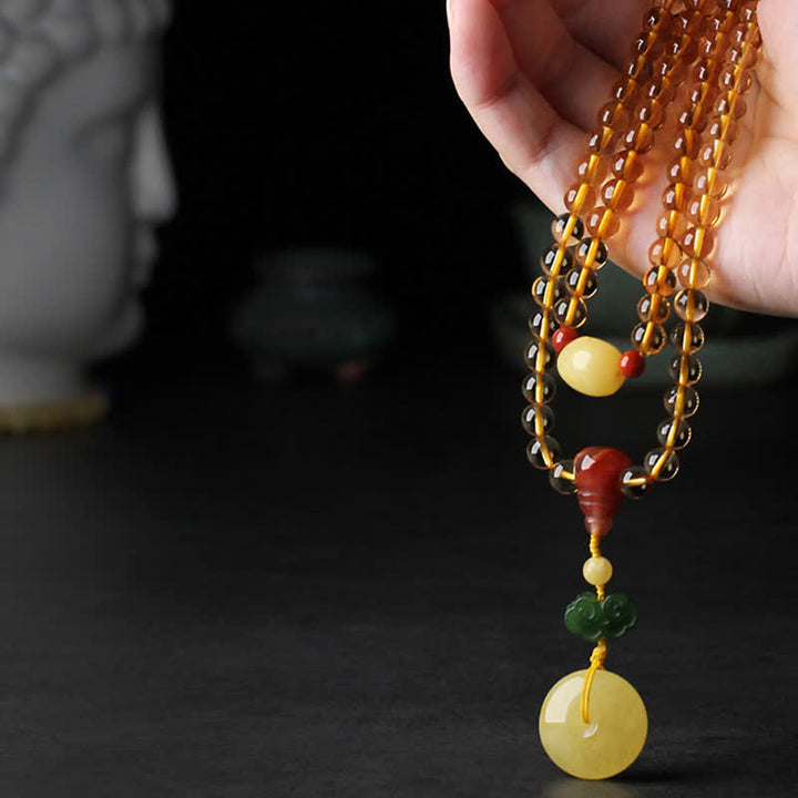 108 Mala Beads Naturalny Cytryn Bursztyn Peace Buckle Czerwony Agat PiXiu Ochrona Bransoletka Charm