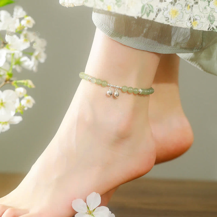 Bransoletka na kostkę z naturalnego jadeitu Hetian 925, dzwonek do dobrobytu