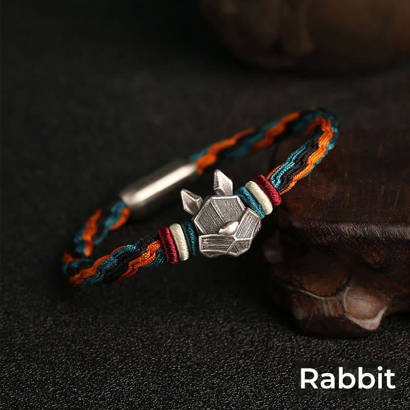 Buddha Stones Ręcznie robione 999 Srebro Sterling Rok Smoka Chiński Zodiaku Ochrona Kolorowa Reinkarnacja Węzeł Liny Bransoletka