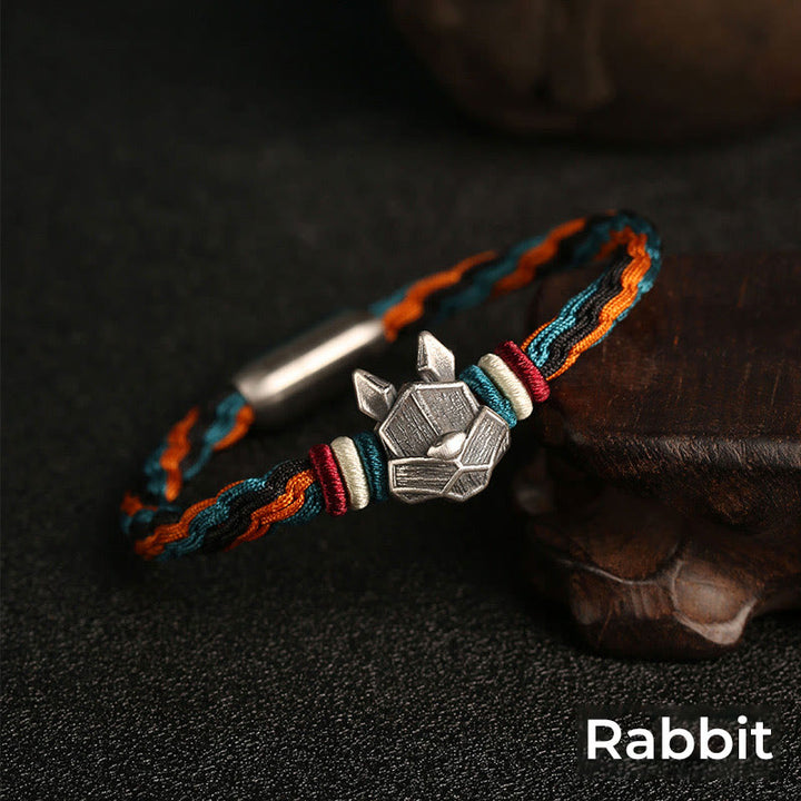 Buddha Stones Ręcznie robione 999 Srebro Sterling Rok Smoka Chiński Zodiaku Ochrona Kolorowa Reinkarnacja Węzeł Liny Bransoletka