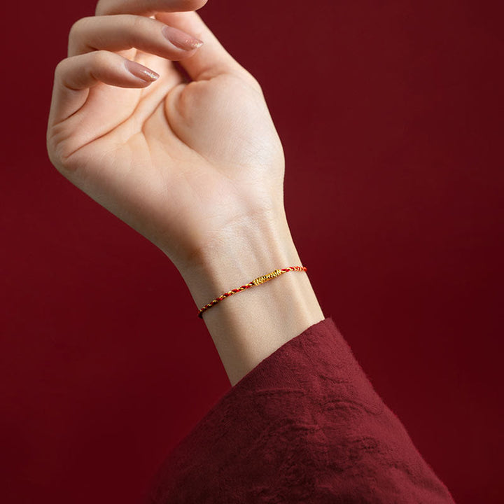 Buddha Stones 14K pozłacane ręcznie robiona bransoletka z czerwonego złota z węzłem King Kong i splotem szczęścia