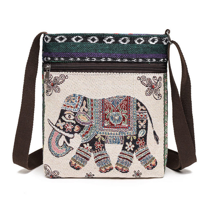 Buddha Stones Słoń Motyl Haftowana Płócienna Torba Tote Torba Na Ramię Torba Crossbody
