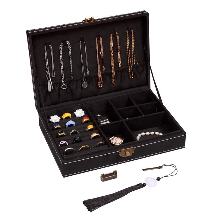 Buddha Stones Prosty Design Organizer na biżuterię Jednowarstwowy flanelowy organizer na biżuterię z zamkiem - Czarny 28 cm * 19 cm * 6,5 cm - image 18