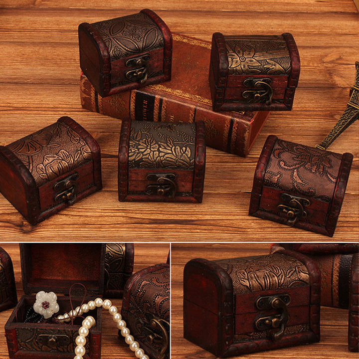 Buddha Stones Retro Małe Drewniane Pudełko Na Biżuterię Lotos Złote Winogrona Miedziana Moneta Żonkil Trawa Kwiat Pudełko Do Przechowywania Biżuterii