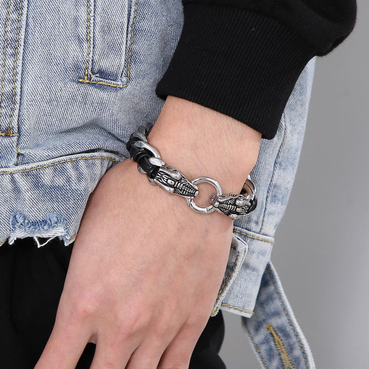 Bransoletka pleciona ze stali tytanowej Dragon Leather Protection Luck