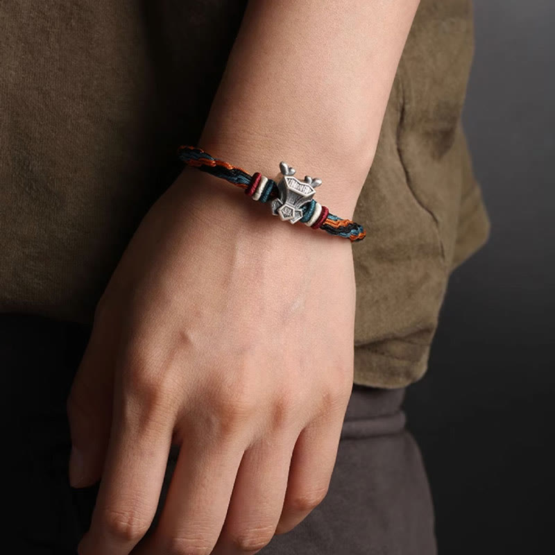 Buddha Stones Ręcznie robione 999 Srebro Sterling Rok Smoka Chiński Zodiaku Ochrona Kolorowa Reinkarnacja Węzeł Liny Bransoletka