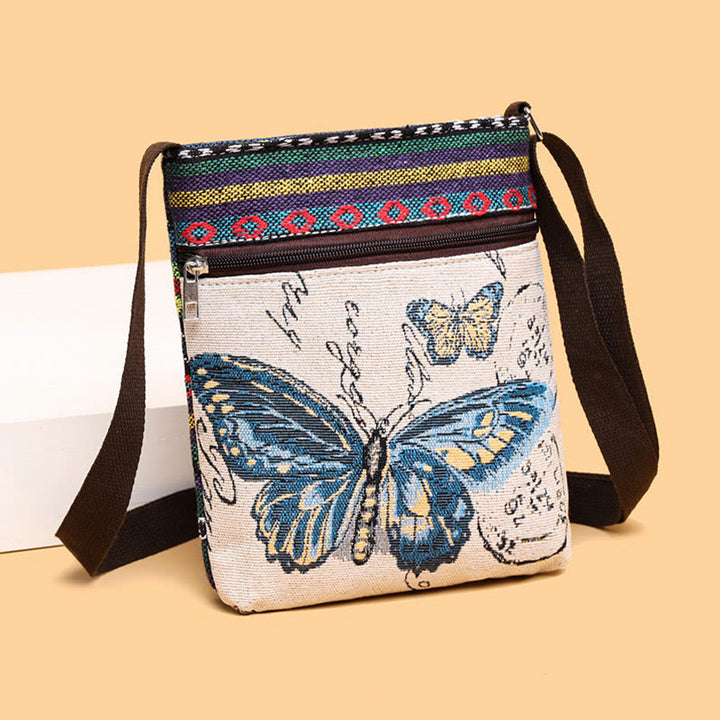 Buddha Stones Słoń Motyl Haftowana Płócienna Torba Tote Torba Na Ramię Torba Crossbody