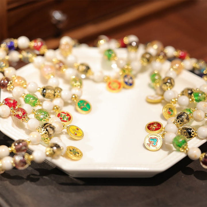 Buddha Stones Tybetańskie Pięć Bogów Bogactwa Fortuny Liuli Szklane Koraliki Kadzidło Popiół Porcelanowe Koraliki Bransoletka z Charmsem