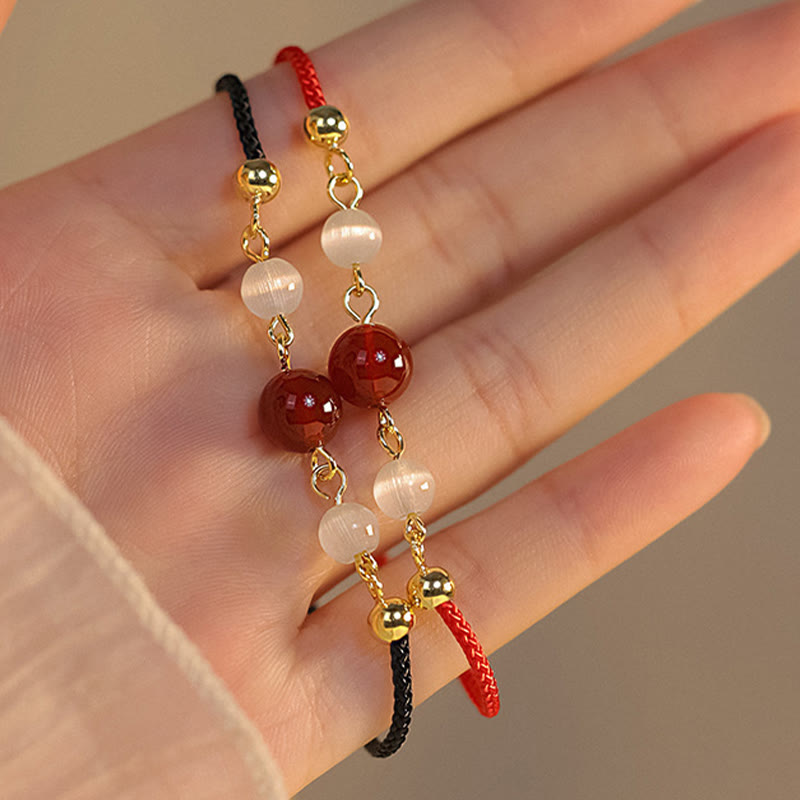 Buddha Stones Red Agat Cat Eye Braided String Confidence - image 9