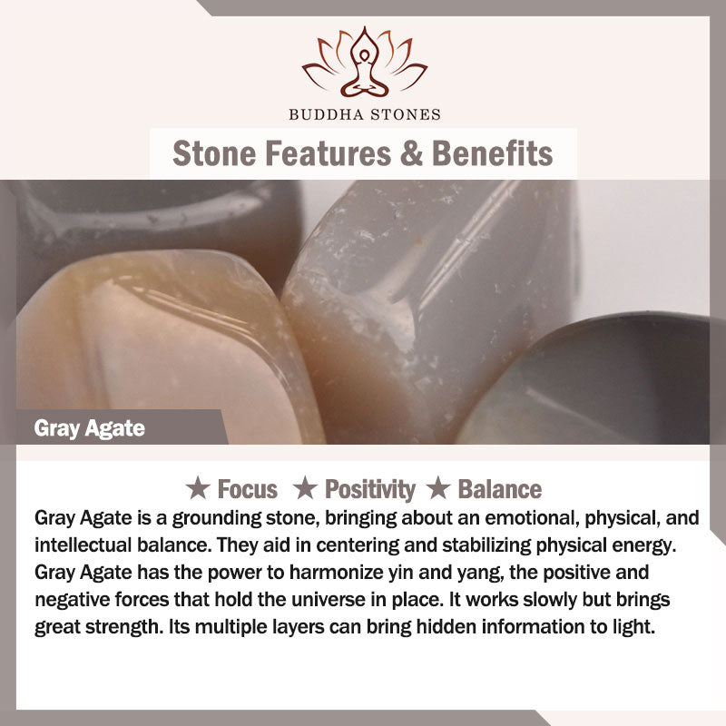 Bransoletka Buddha Stones Natural Grey Agat Peace And Joy Charm Balance Double Wrap