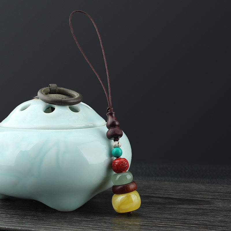 Zielony sandałowiec hebanowy tykwa siedmiowarstwowa pagoda pozytywna dekoracja telefonu wiszącego