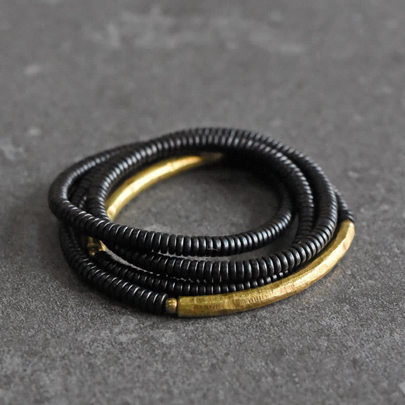 Bransoletka Buddha Stones Ebony Wood Copper Balance Multilayered