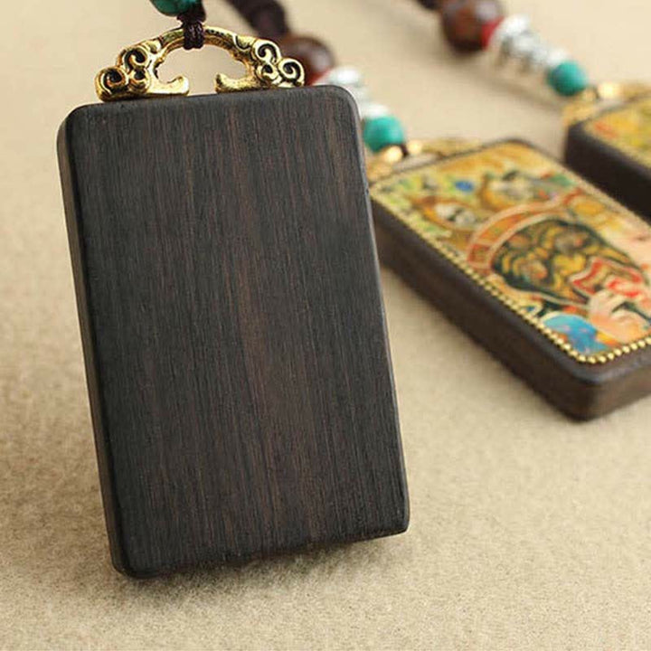 Buddha Stones Tybet Bóg Bogactwa Thangka Ebony Naszyjnik Pokój Wisiorek