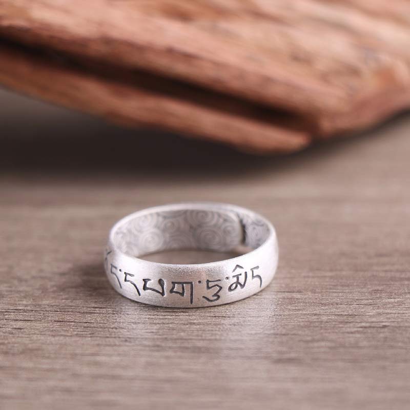 Buddha Stones 999 Srebro Sterlingowe Lotus Elephant Sześć Prawdziwych Słów Pierścień Błogosławieństwa