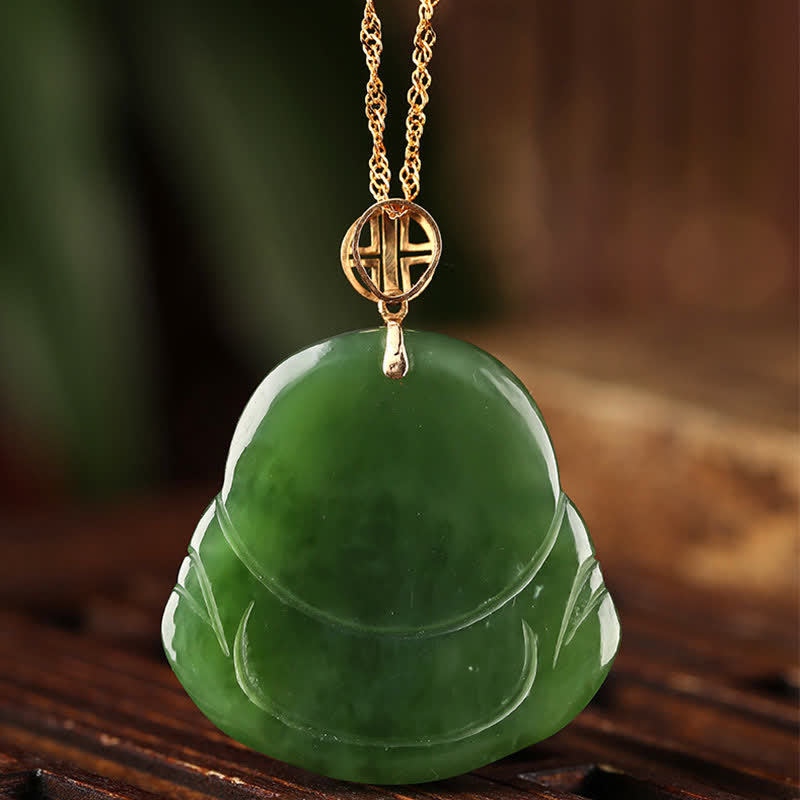 925 Srebro Sterlingowe Śmiejący się Budda Hetian Cyan Jade 18K Złoty Naszyjnik Sukcesu Łańcuszek Wisiorek - image 8