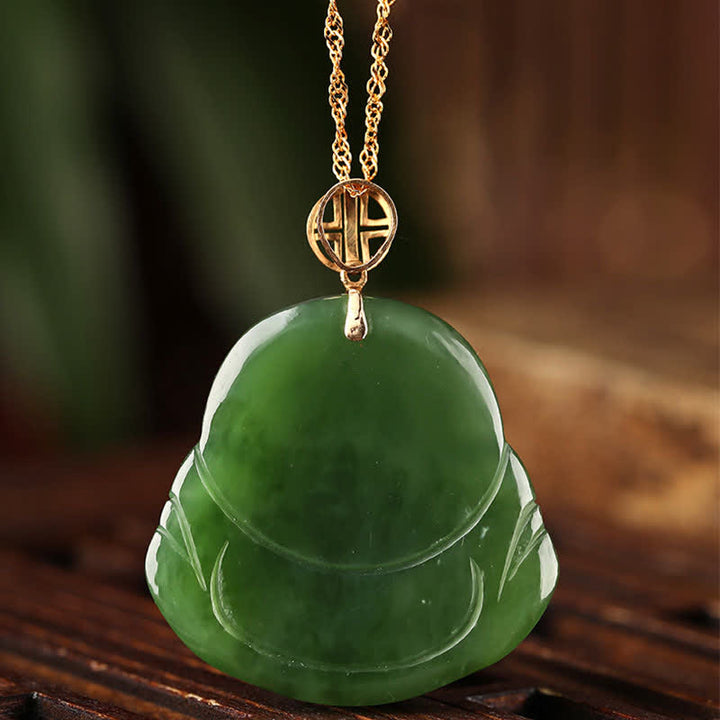 925 Srebro Sterlingowe Śmiejący się Budda Hetian Cyan Jade 18K Złoty Naszyjnik Sukcesu Łańcuszek Wisiorek - image 8