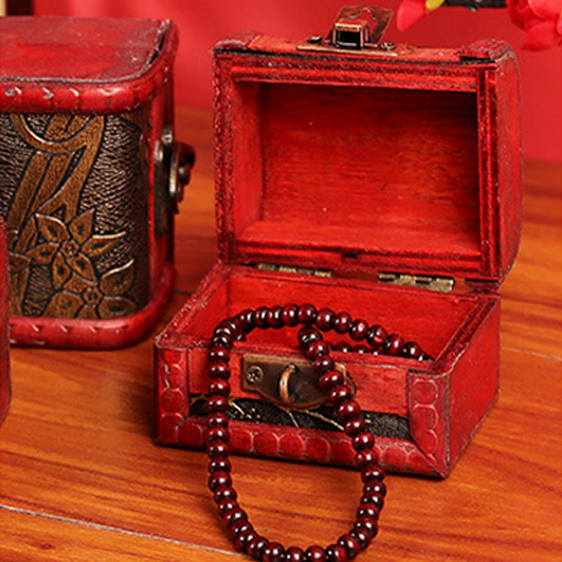 Buddha Stones Retro Małe Drewniane Pudełko Na Biżuterię Lotos Złote Winogrona Miedziana Moneta Żonkil Trawa Kwiat Pudełko Do Przechowywania Biżuterii