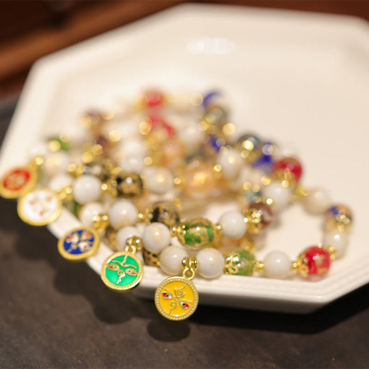 Buddha Stones Tybetańskie Pięć Bogów Bogactwa Fortuny Liuli Szklane Koraliki Kadzidło Popiół Porcelanowe Koraliki Bransoletka z Charmsem