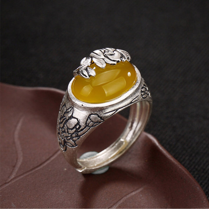 Pierścionek ochronny z regulowanym Buddha Stones Cytryn Lotos Błogosławieństwo