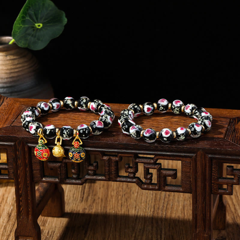 Buddha Stones Złote Połykające Bestie Rodzina Różowe Serce Miłości Świecące Fluorescencyjne Bransoletka z Koralików Szklanych Liuli