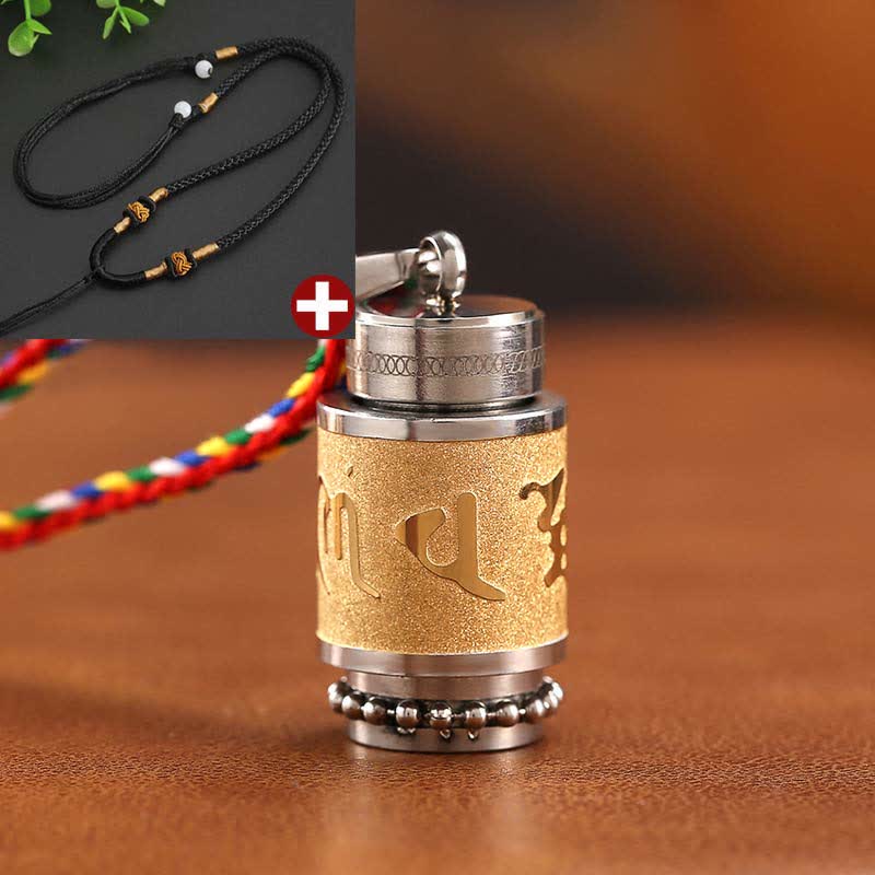 Buddha Stones Tybet Om Mani Padme Hum Shurangama Mantra Tytanowa stal Mądrość Amulet Naszyjnik Wisiorek - 1,4*2,4 cm - Złoto - Czarny sznurek - image 23