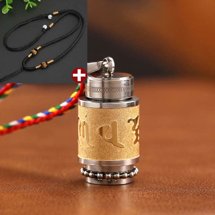 Buddha Stones Tybet Om Mani Padme Hum Shurangama Mantra Tytanowa stal Mądrość Amulet Naszyjnik Wisiorek - 1,4*2,4 cm - Złoto - Czarny sznurek - image 23