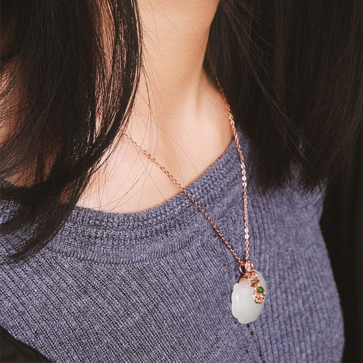 925 Srebro Sterling Biały Jade Błogosławieństwo Szczęście Naszyjnik Łańcuszek Wisiorek