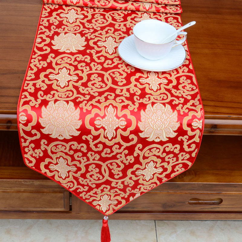 Ołtarz modlitewny Kwiat Wadżra Wzór Smoka Tybetańskie Symbole Pomyślności Frędzle Żakard Bieżnik Stołowy