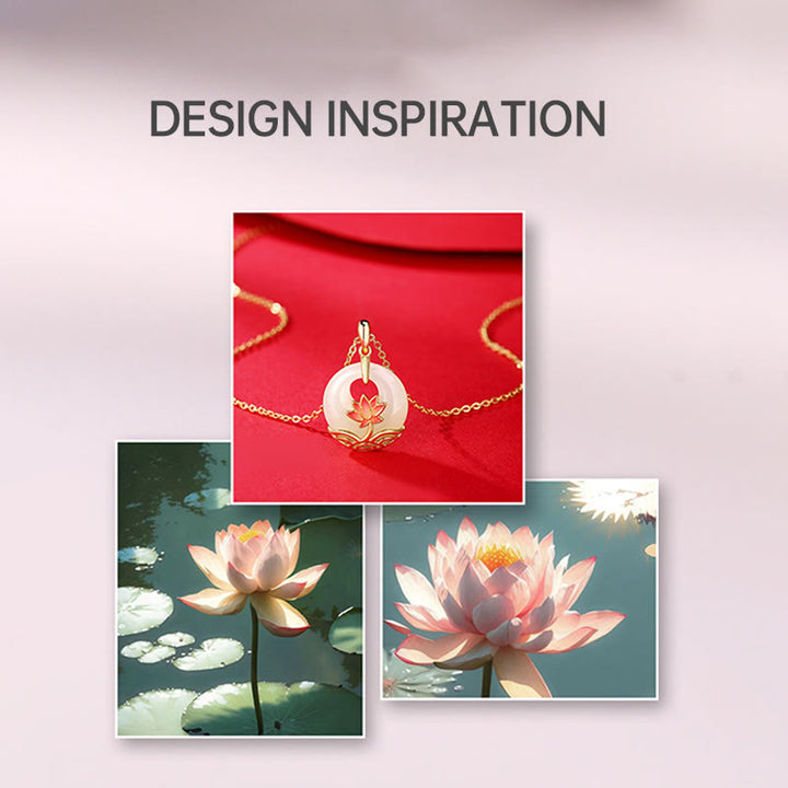 Buddha Stones 925 Srebro Sterlingowe Hetian Biały Jadeit Kwiat Lotosu Naszyjnik Błogosławieństwo Wisiorek - image 8