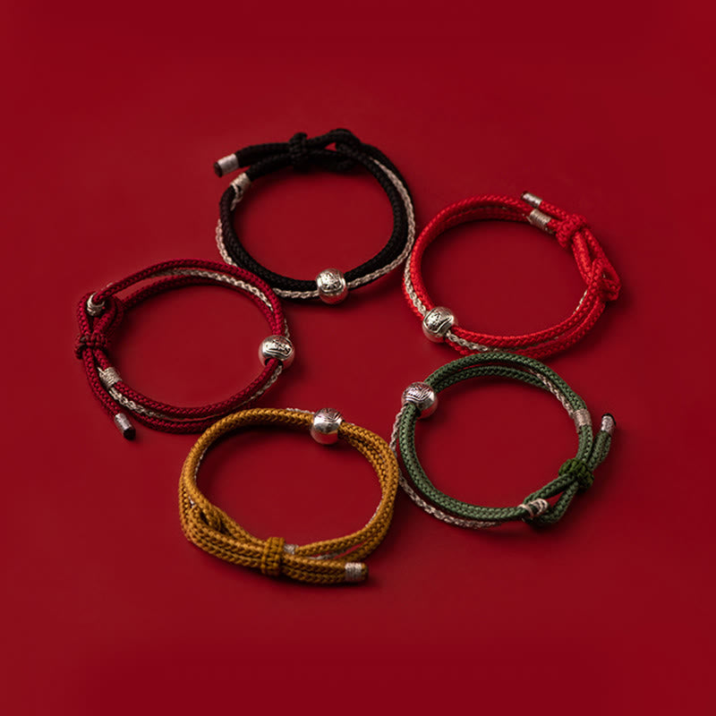 Buddha Stones 925 Srebro Sterling Tybetański Zakiram Bogini Bogactwa Szczęścia Bransoletka Sznurkowa