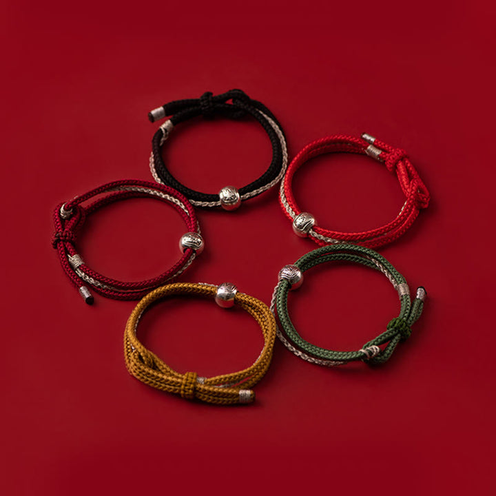 Buddha Stones 925 Srebro Sterling Tybetański Zakiram Bogini Bogactwa Szczęścia Bransoletka Sznurkowa