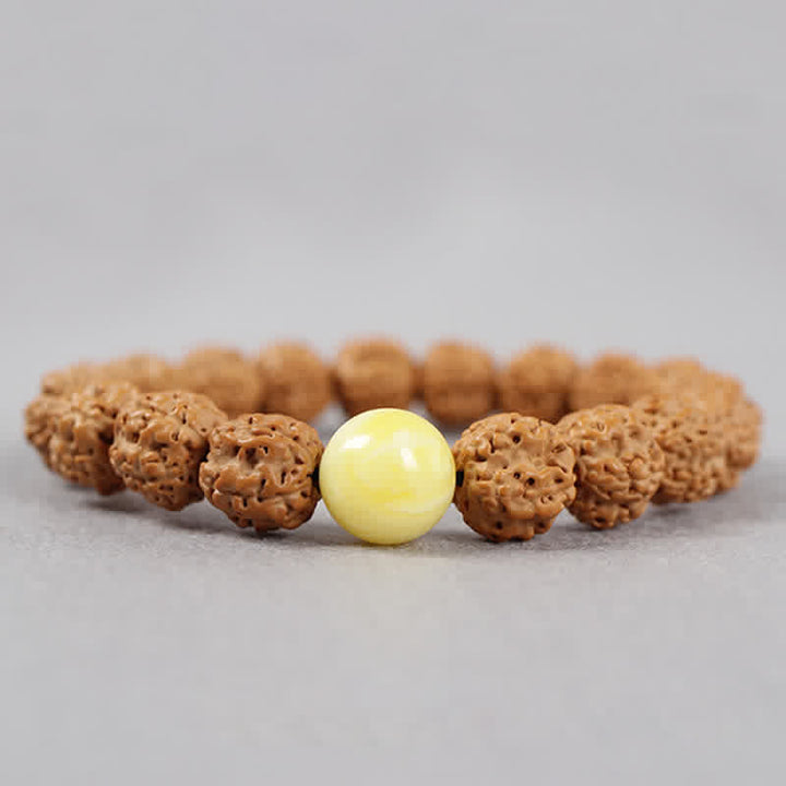 Buddha Stones Tybet Rudraksha Bodhi Nasiona Dzi Koralik Bursztyn Turkus Bransoletka Bogactwo