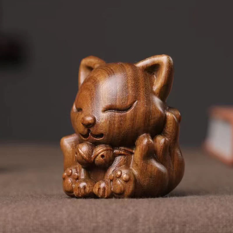 Buddha Stones Mini Dziewięcioogonowy Lis Kość Słoniowa Owoc Sandałowiec Zielony Sandałowiec Błogosławieństwo Dekoracja