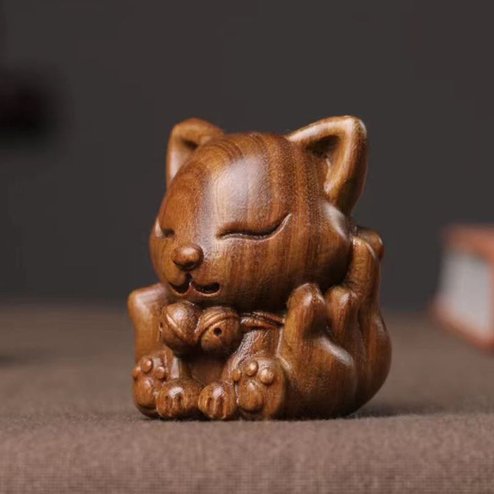 Buddha Stones Mini Dziewięcioogonowy Lis Kość Słoniowa Owoc Sandałowiec Zielony Sandałowiec Błogosławieństwo Dekoracja