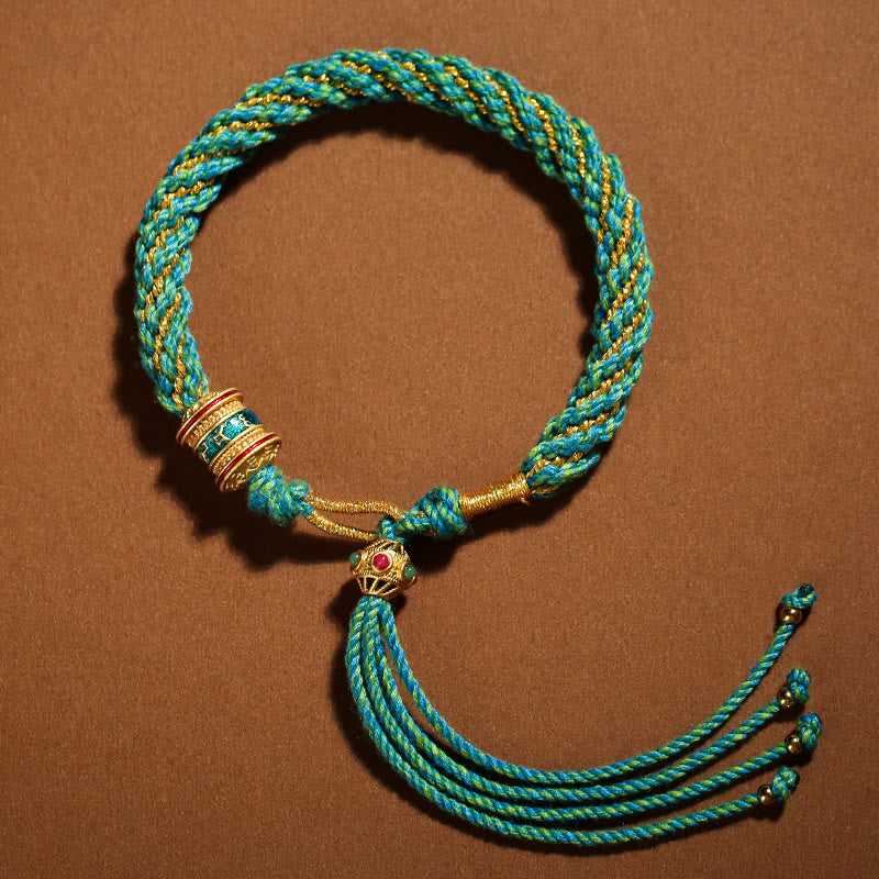 Buddha Stones Tybetańskie Ręcznie Robione Szczęście Thangka Koło Modlitewne Charm Bransoletka ze Sznurka