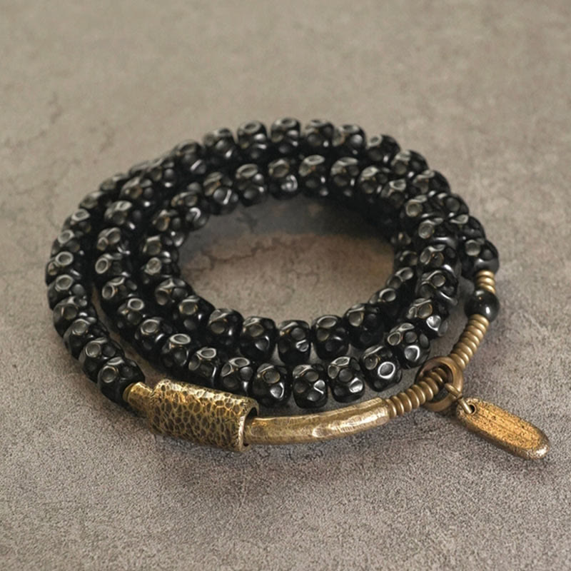 Bransoletka Buddha Stones Retro Coconut Shell Copper Happiness Triple Wrap