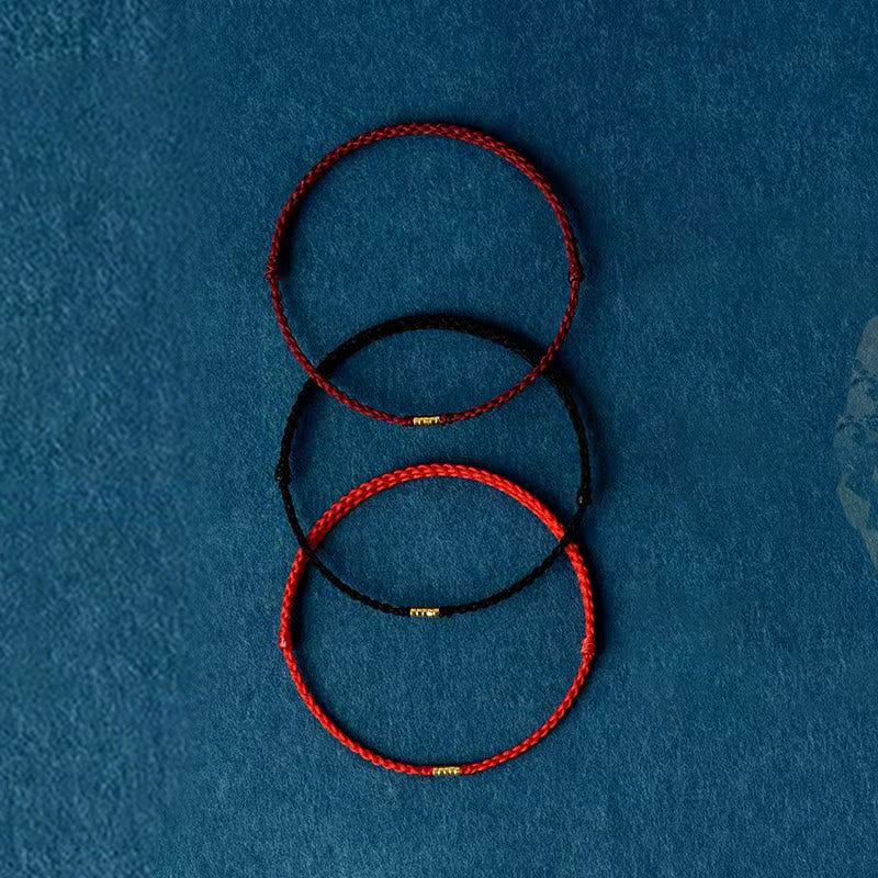 Bransoletka Buddha Stones 925 Srebro Sterlingowe Szczęśliwe Złote Koraliki Pleciony Sznurek Anklet