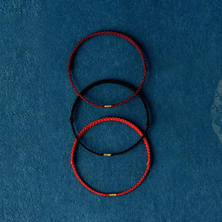 Bransoletka Buddha Stones 925 Srebro Sterlingowe Szczęśliwe Złote Koraliki Pleciony Sznurek Anklet