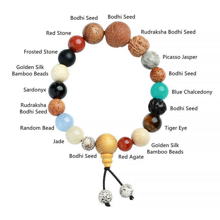 Bransoletka na nadgarstek Mala z Buddha Stones Bodhi Seed Agat Wisdom Harmony