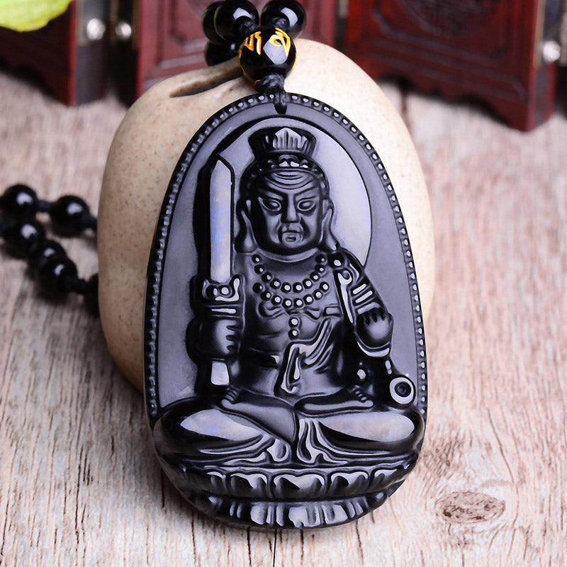 Buddha Stones Chiński Zodiak Obsydian Budda Amulet Ochrona Wisiorek Naszyjnik - image 7